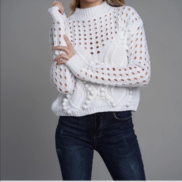 New! CLOSEOUT SALE! Peekaboo Pom knit sweater in white NWT - Picture 6 of 8